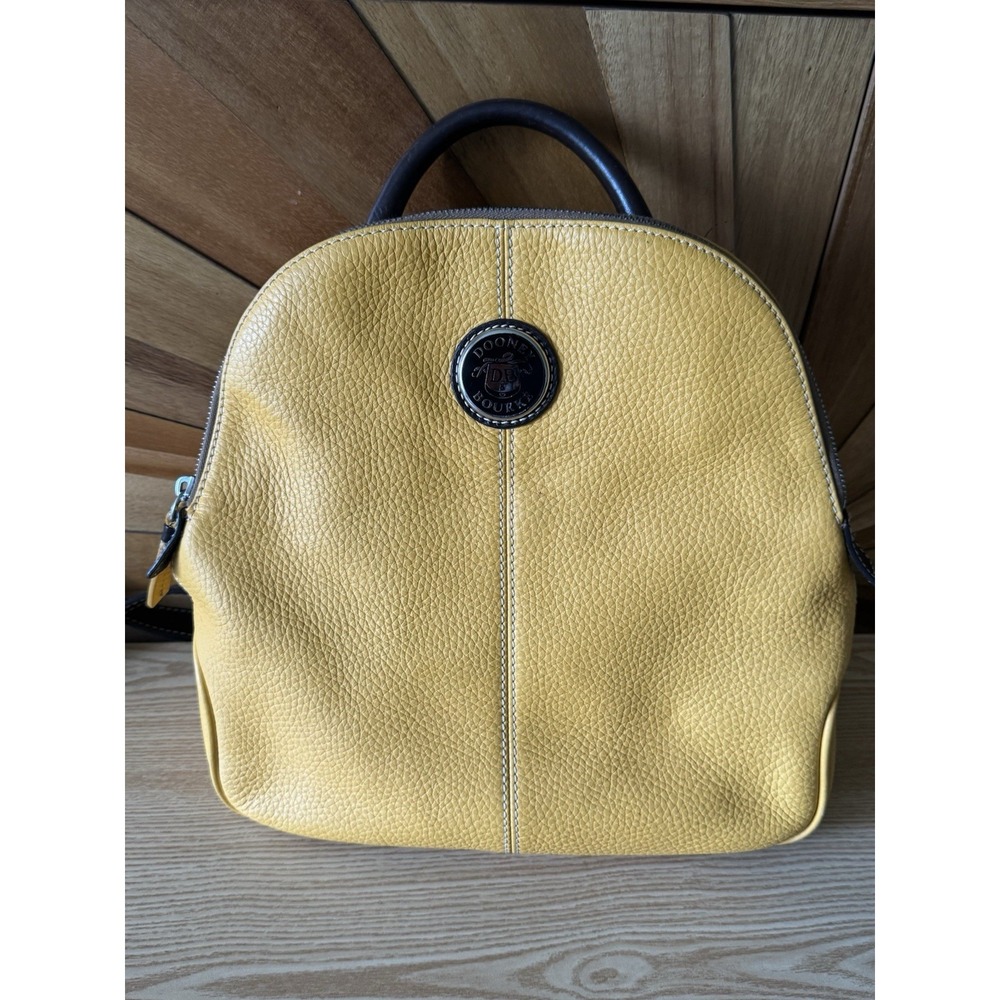 Dooney & Bourke Yellow Mustard Backpack With Brown Leather‎ Handle and Straps